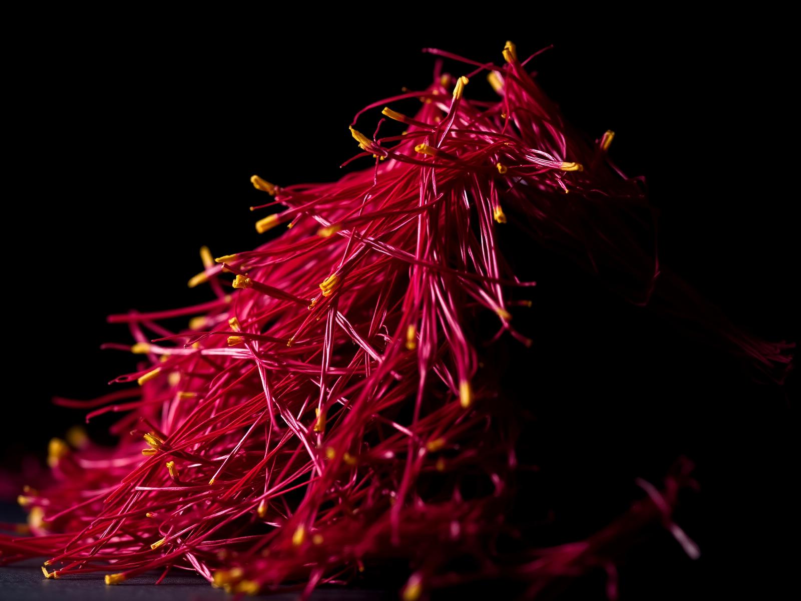 Crimson Persian saffron threads piled high